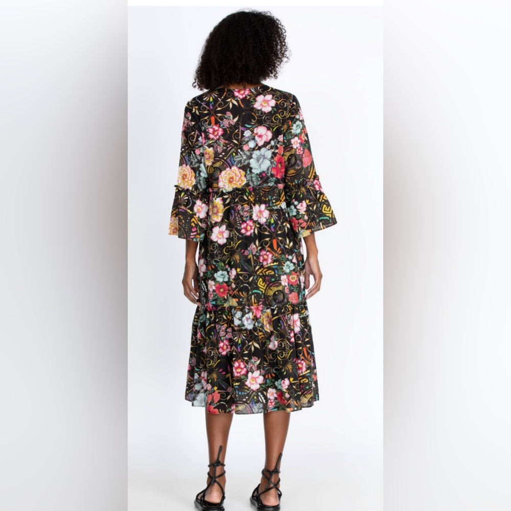 Johnny Was Multicolor Naomi Peace Ruffled Tiered Floral Midi Dress Boho Sz Small - Picture 9 of 12